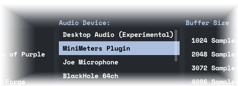 MiniMeters Plugin selected in MiniMeters.